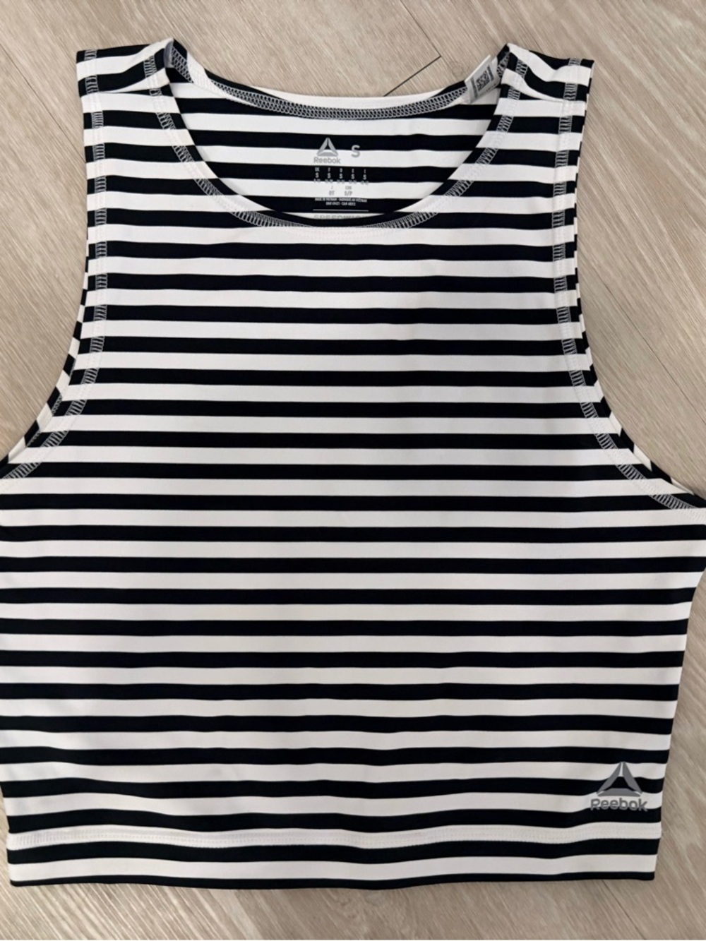 Reebok Black and White Striped Crop Tank
